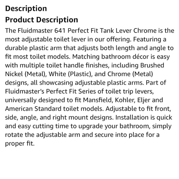 FLUID MASTER UNIVERSAL FIT TOILET TANK LEVER IN CHROME! - Picture 9 of 16